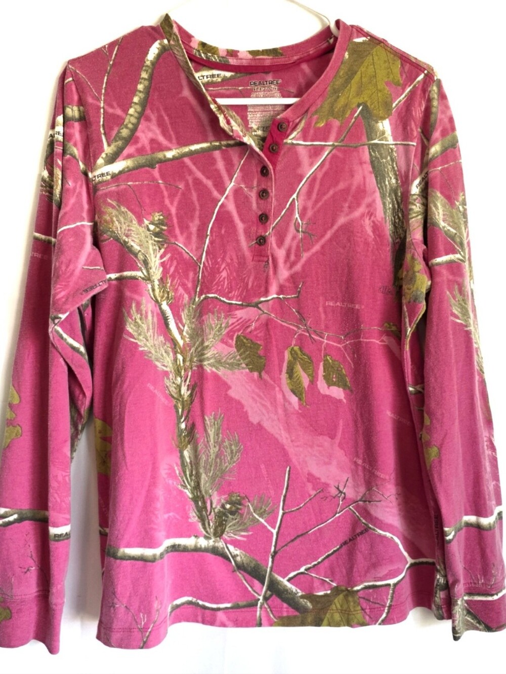 REALTREE Pink Camo Henley Tee XL